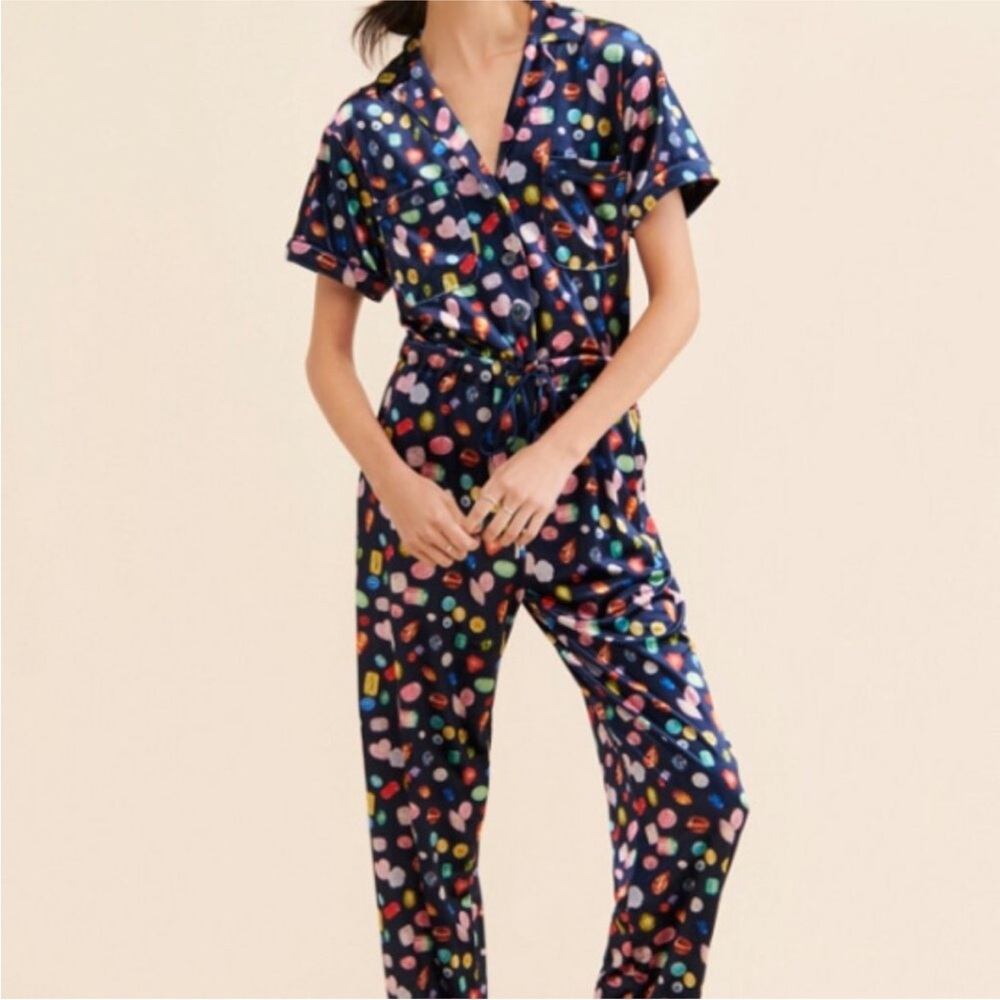 Rachel Antonoff x Nuuly Velvet velour jewel print jumper coverall romper Small - Picture 3 of 5